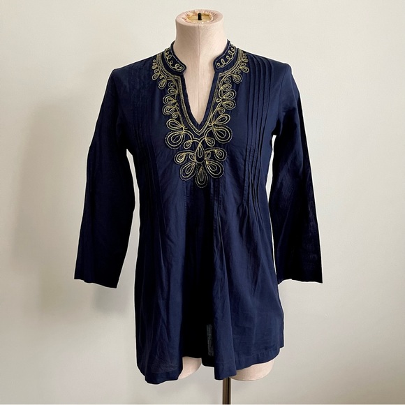LILLY PULITZER Sarasota Tunic Navy Blue with Gold Embellishments Top - Picture 3 of 11